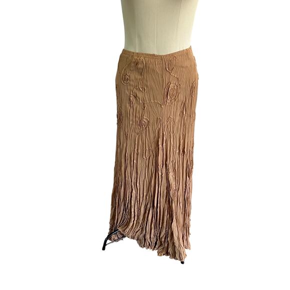 Vtg Y2K 2000s Tan Embroidered Maxi Skirt Sz L Boho Cottagecore Forest Fairy - Picture 1 of 7